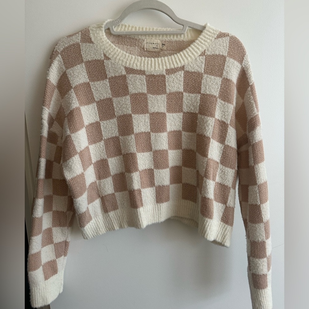 Checkered Sweater in Cream and Brown